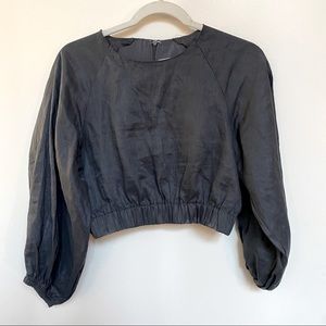 Dissh Balloon Sleeve Cropped Shirt - Linen Navy